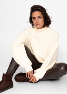 Turtleneck sweater with cable pattern - vanilla yellow