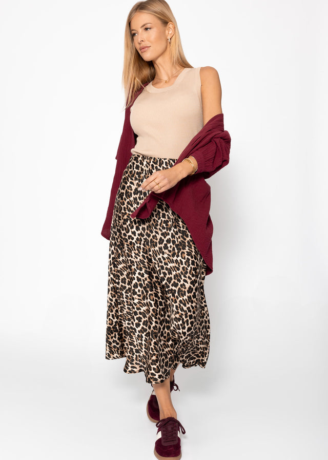Satin skirt with leopard print - brown