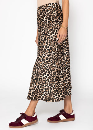 Satin skirt with leopard print, brown