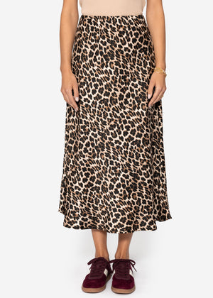 Satin skirt with leopard print, brown