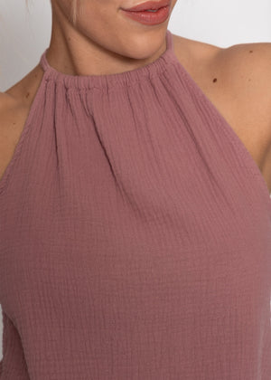 Schulterfreies Musselin Top - altrosa