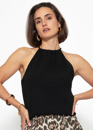 Schulterfreies Musselin Top - schwarz