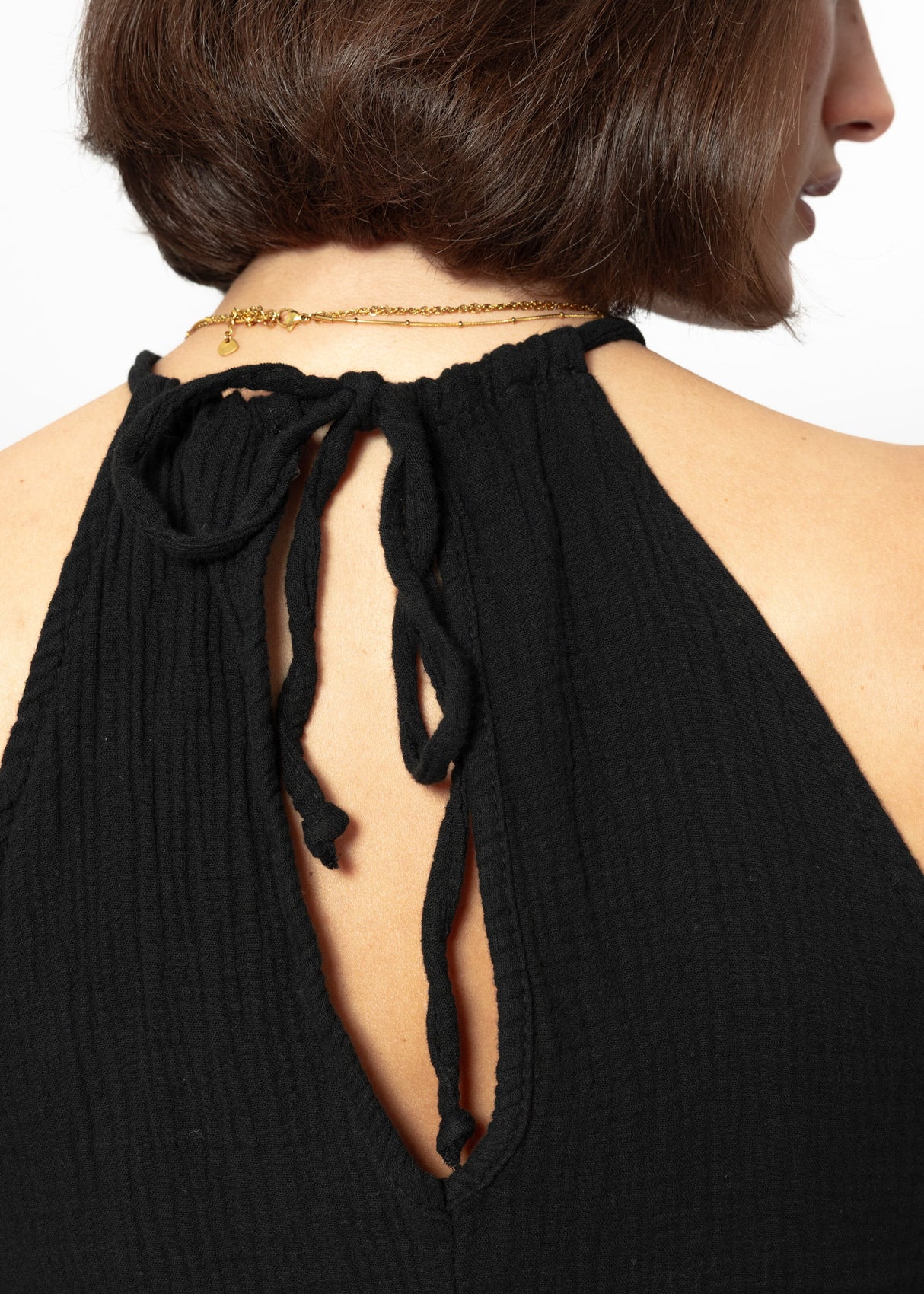 Schulterfreies Musselin Top - schwarz
