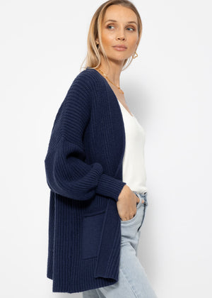 Soft knit cardigan with pockets - dark blue