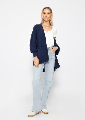 Soft knit cardigan with pockets - dark blue