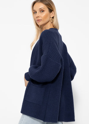 Soft knit cardigan with pockets - dark blue