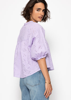 Pointed blouse with short balloon sleeves - lilac