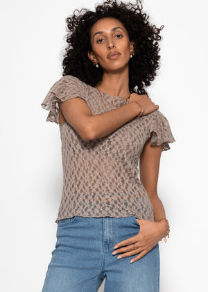 Spitzen T-Shirt mit Flügelärmel - taupe