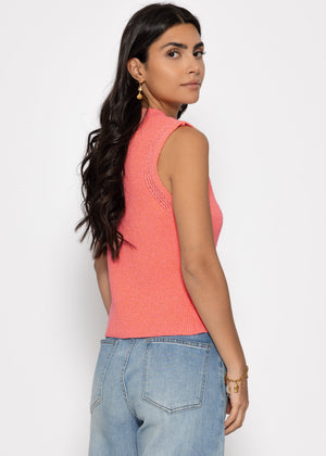 Strick Top mit Muschelknöpfen - koralle