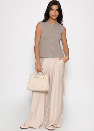 Strick Top mit Muschelknöpfen - taupe