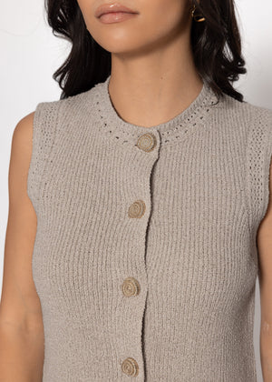 Strick Top mit Muschelknöpfen - taupe