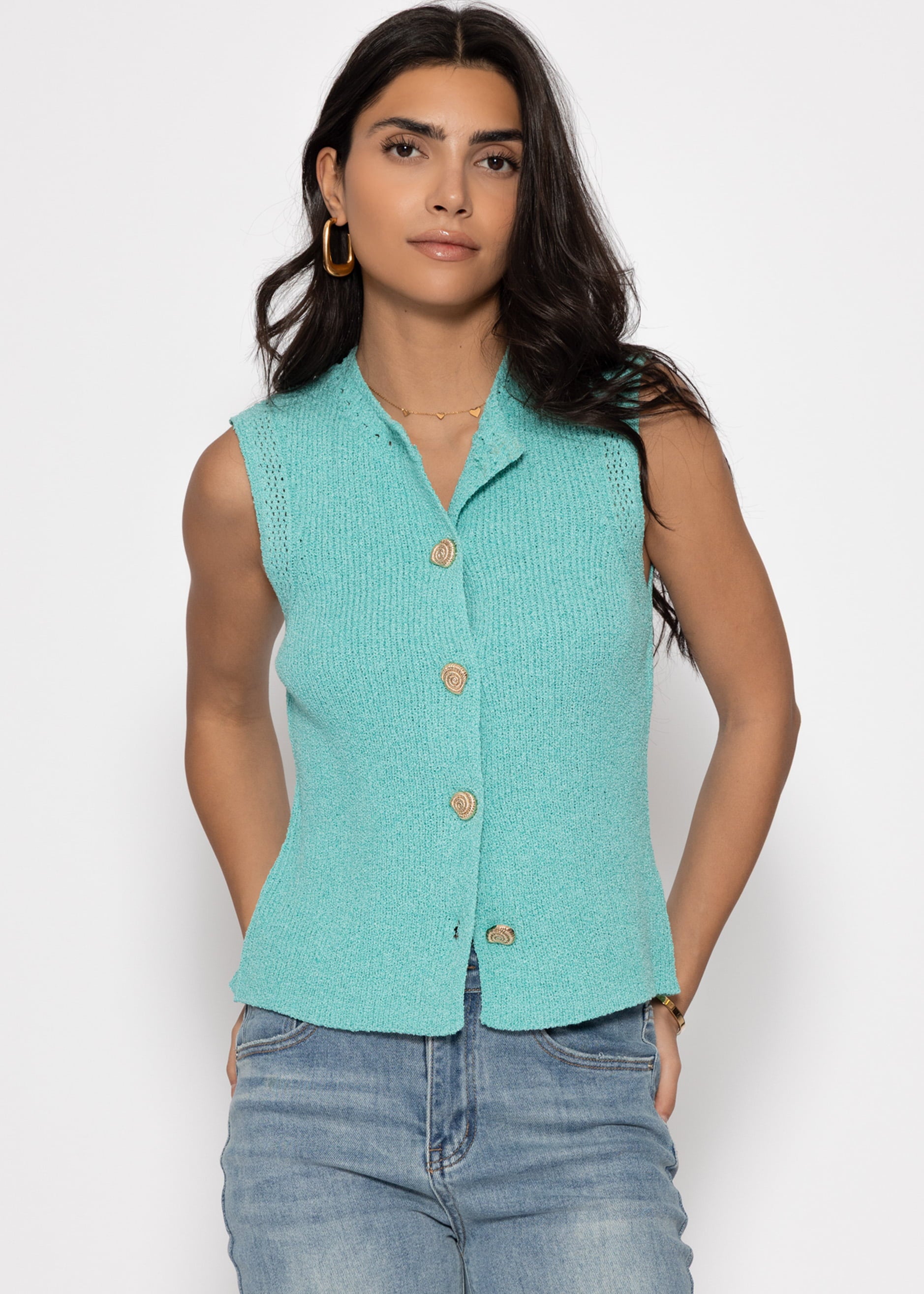 Knitted Top with Seashell Buttons - turquoise – SASSYCLASSY