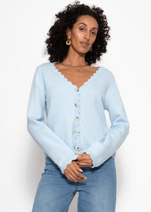 Strickcardigan mit Bogenkante - hellblau