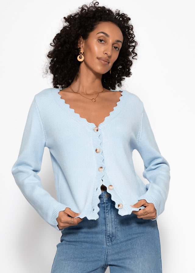 Strickcardigan mit Bogenkante - hellblau