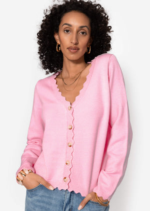 Strickcardigan mit Bogenkante - rosa