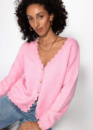 Strickcardigan mit Bogenkante - rosa