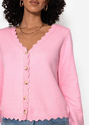 Strickcardigan mit Bogenkante - rosa