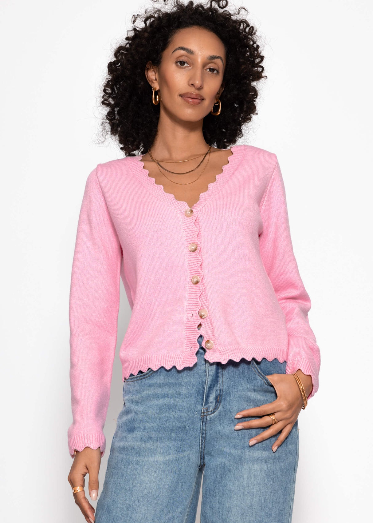 Strickcardigan mit Bogenkante - rosa