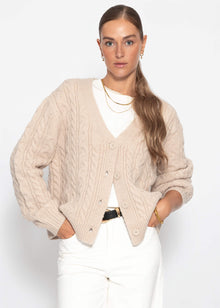 Strickjacke mit Zopfmuster - greige