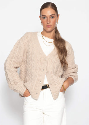 Strickjacke mit Zopfmuster - greige