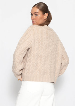 Strickjacke mit Zopfmuster - greige