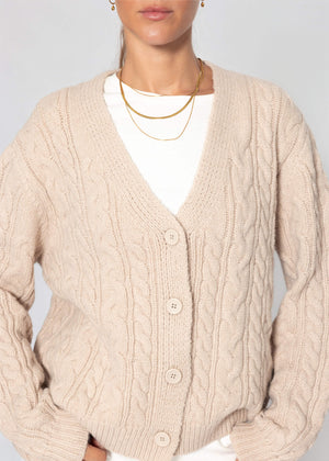 Strickjacke mit Zopfmuster - greige