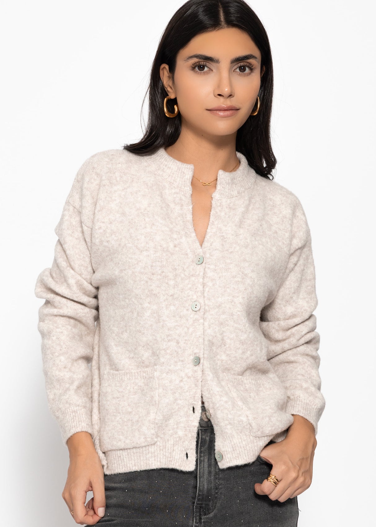 Strickjacke mit aufgesetzten Taschen - greige