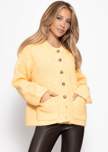 Strickjacke mit Taschen und Knopfleiste - gelb