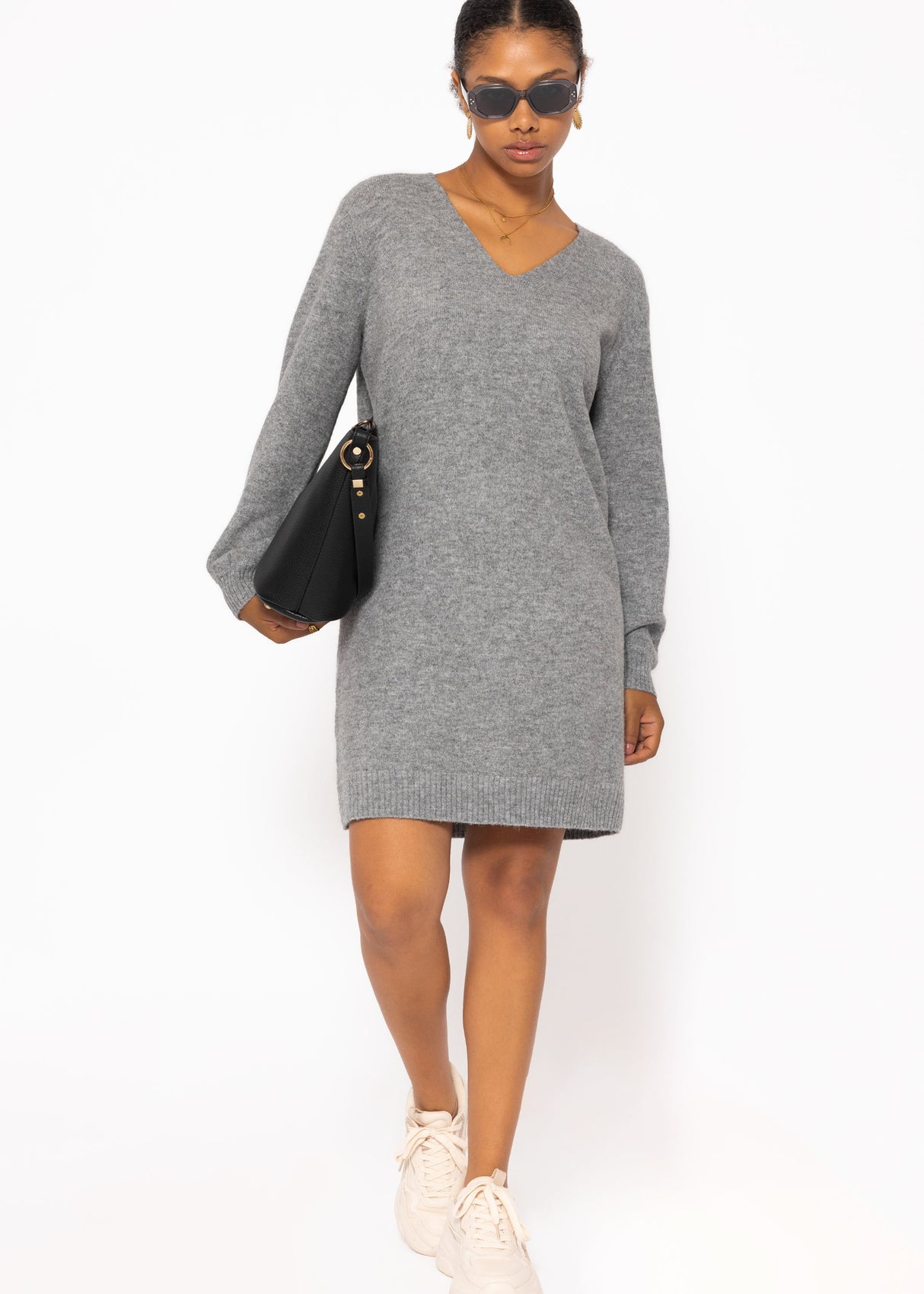 V-neck knitted dress - dark grey