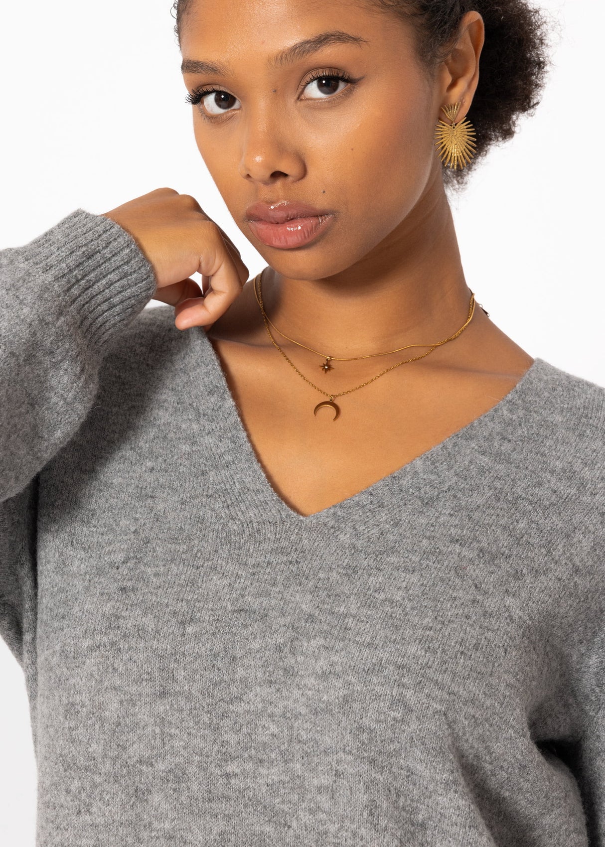 V-neck knitted dress - dark grey