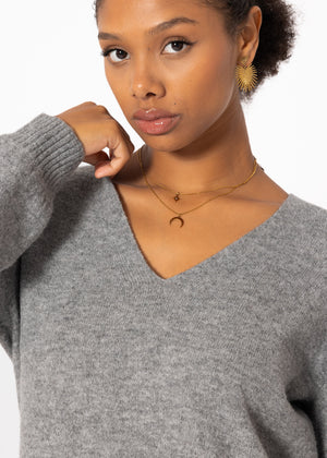 V-neck knitted dress - dark grey