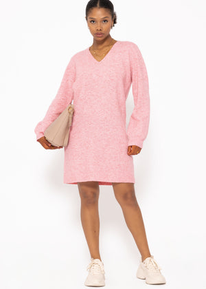 V-neck knitted dress - pink