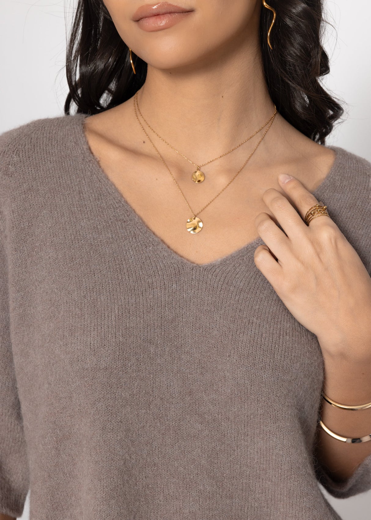 V-neck knit top - taupe