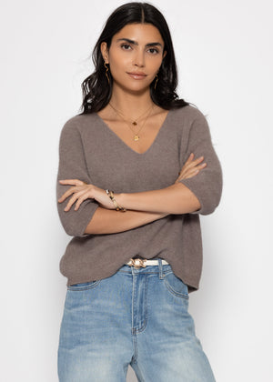 V-neck knit top - taupe