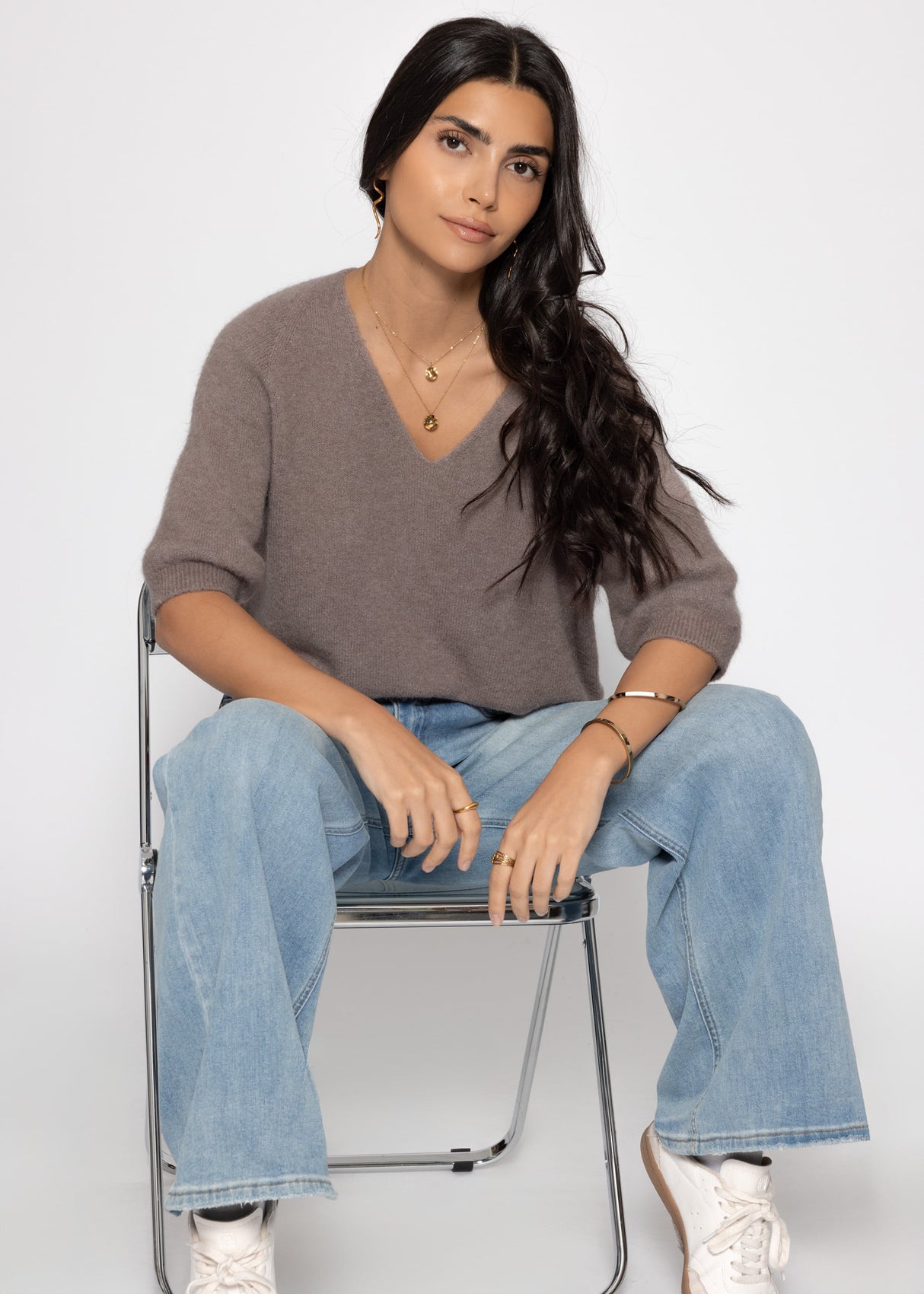 V-neck knit top - taupe