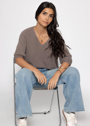 V-neck knit top - taupe