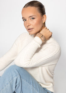 Strickpullover mit Zopfmuster-Detail - offwhite