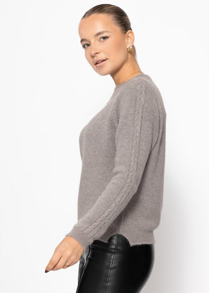 Knitted sweater with cable knit detail - taupe