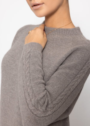 Knitted sweater with cable knit detail - taupe
