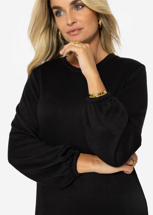Super soft jersey dress in midi length - black