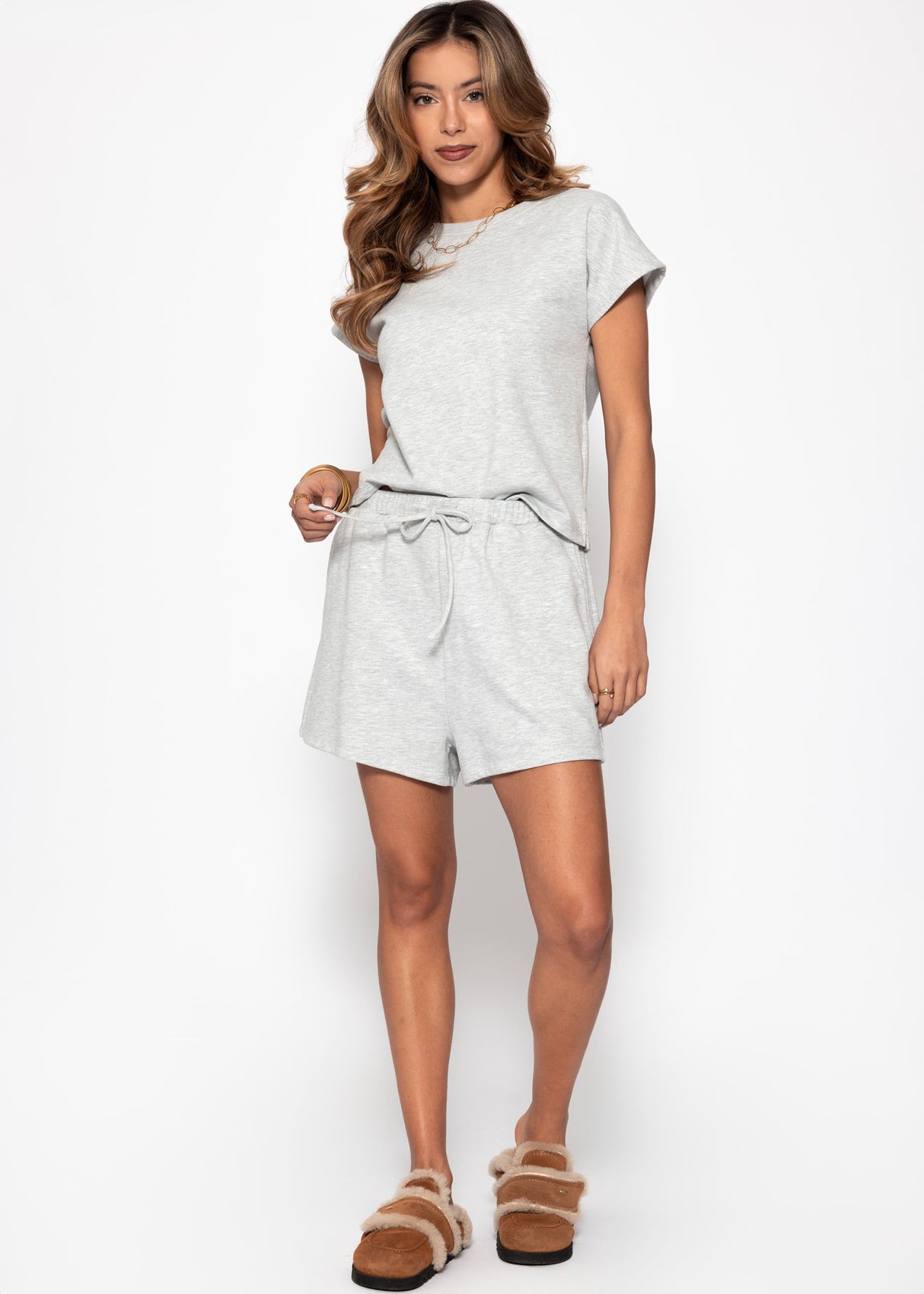 Kurzarm Sweatshirt aus French Terry - hellgrau