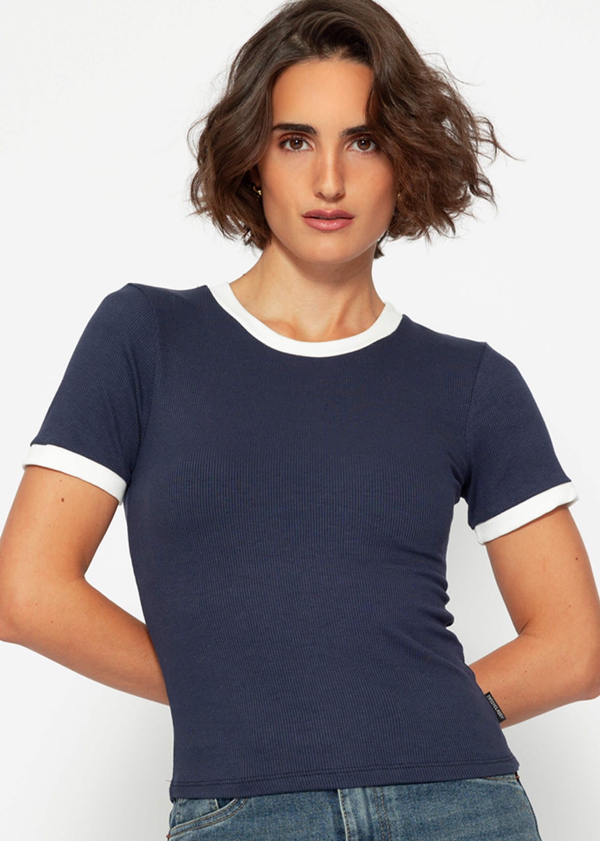 T-shirt with panels - dark blue-off-white