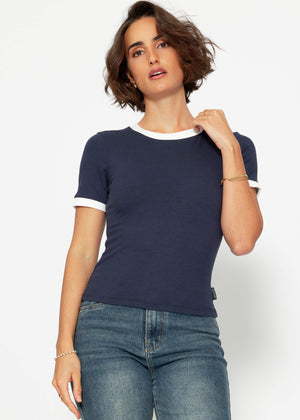 T-shirt with panels - dark blue-off-white