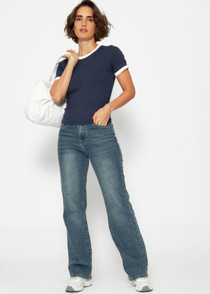 T-shirt with panels - dark blue-off-white