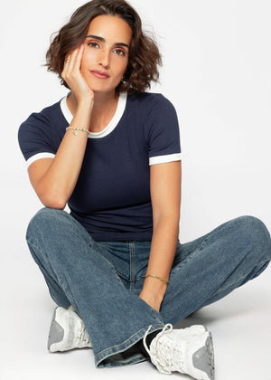 T-shirt with panels - dark blue-off-white