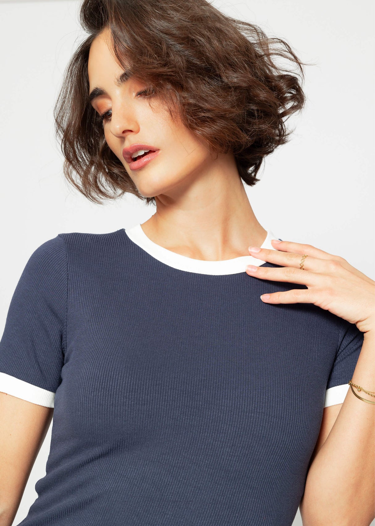 T-shirt with panels - dark blue-off-white