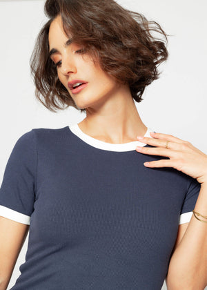 T-shirt with panels - dark blue-off-white
