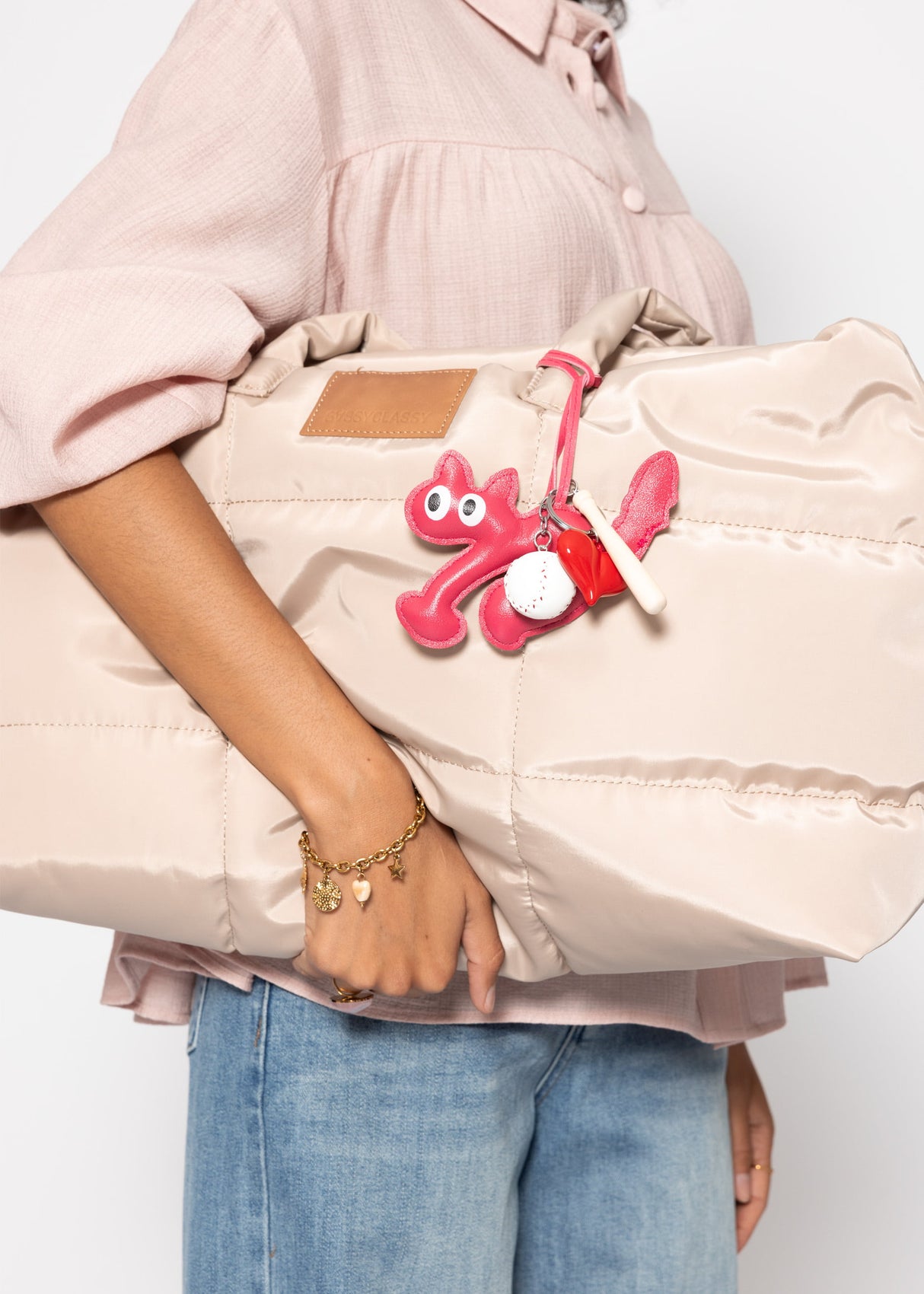 Bag tag set with cat and heart - pink
