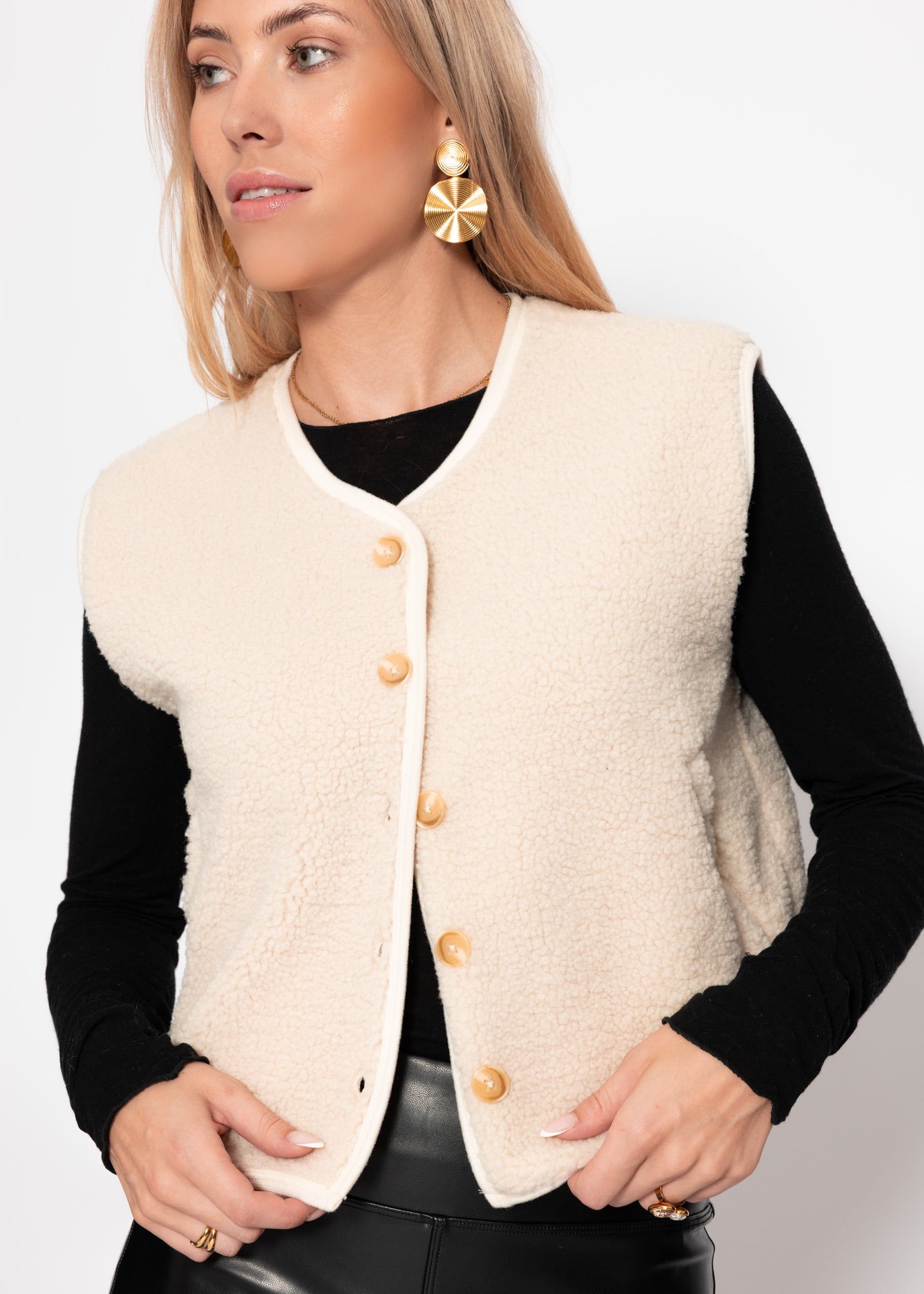 Teddy vest oversized - beige – SASSYCLASSY