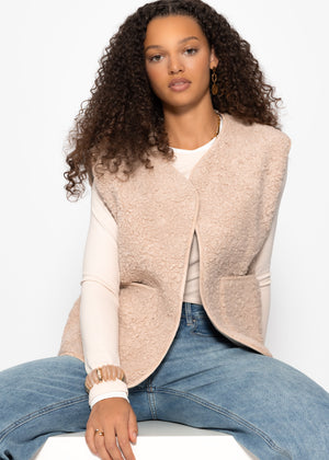 Teddy vest with pockets - beige